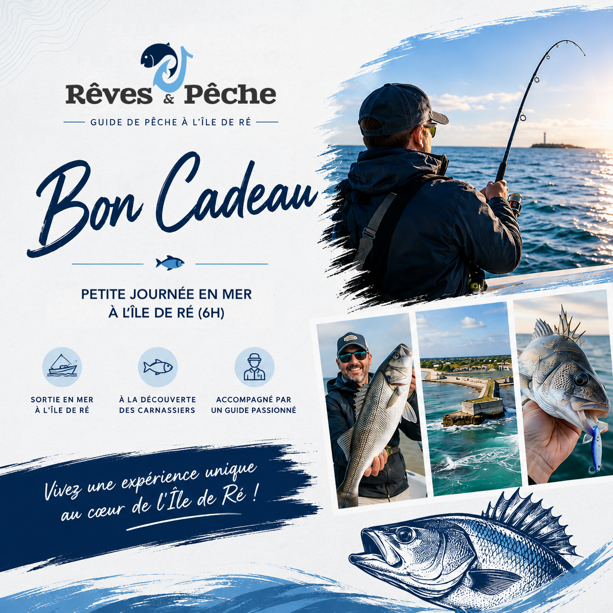 Bon cadeau pêche Île de Ré 6h